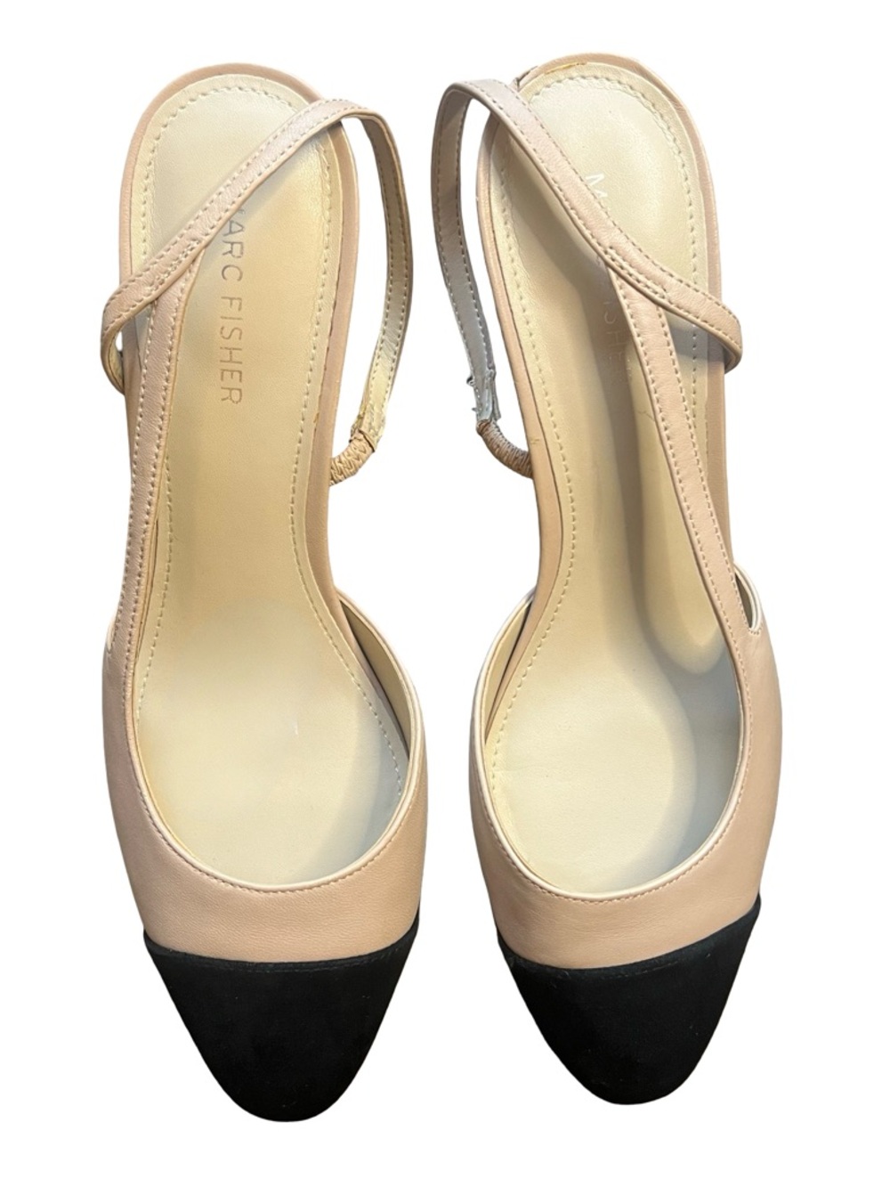 Marc Fisher Laynie Block Heel Slingback Pumps in Nude and Black - Picture 2 of 7